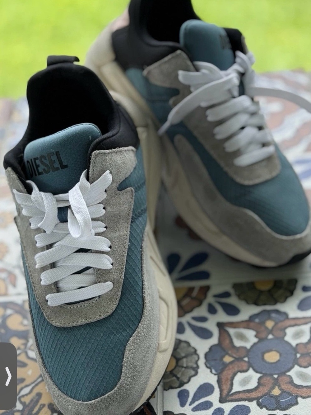 Diesel Unisex Teal & Gray Chunky Lace-Up Sneakers